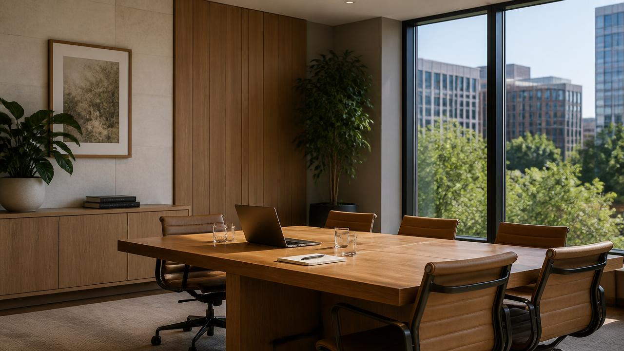 Modern Australian finance office meeting room with natural light